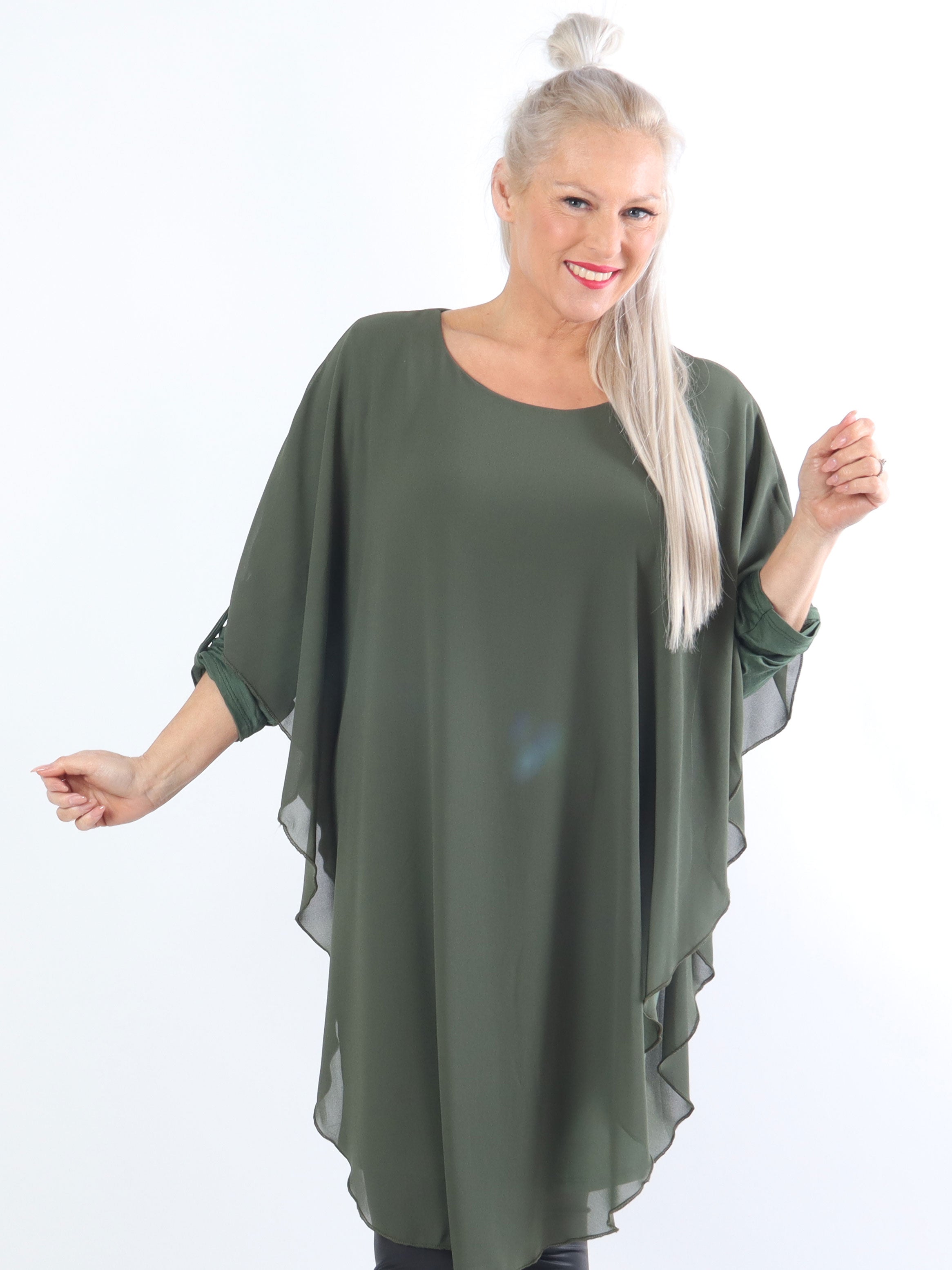 Kenya Long Sleeve - Plus size tunikakjole med chiffonlag